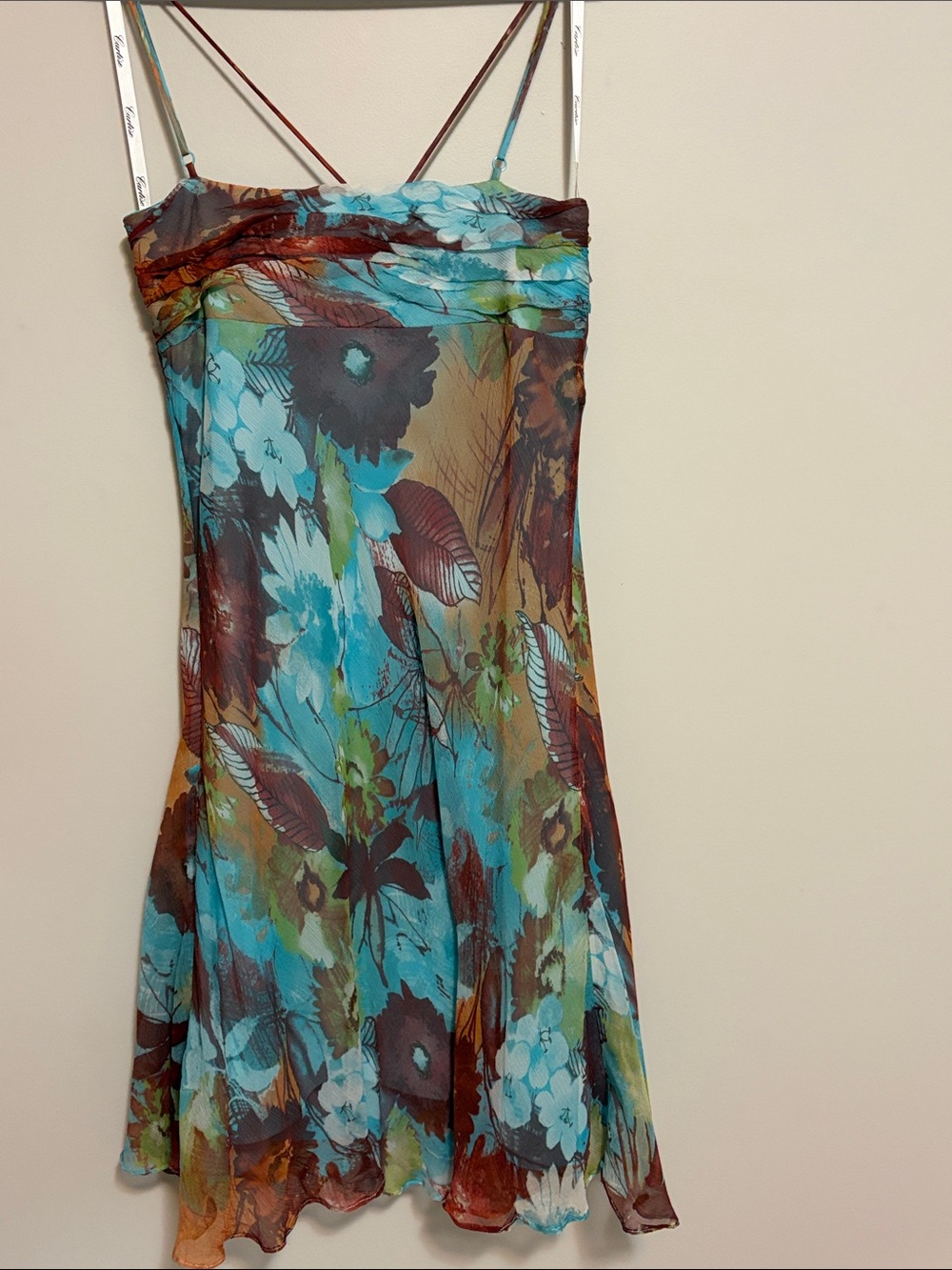 Blue Floral Silk Dress with Brown Accents - Picture 2 of 2